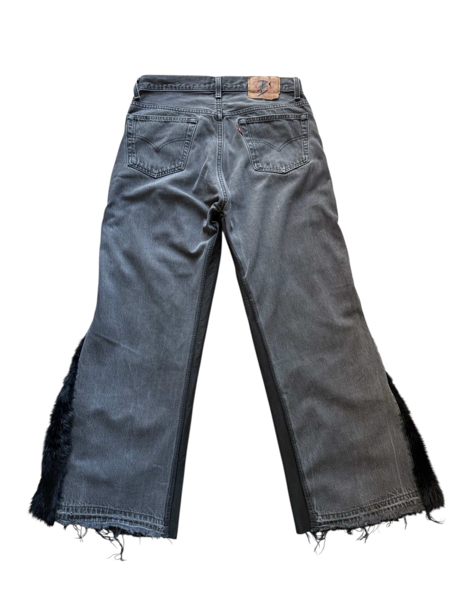 Denim Leather Black Faux Fur