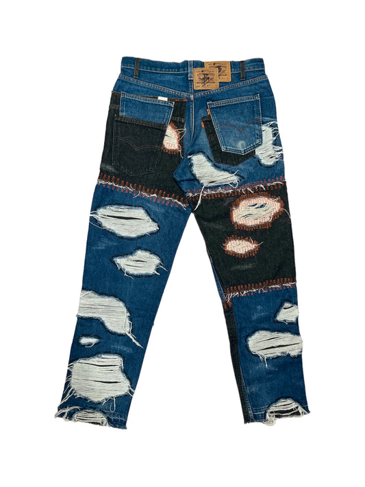 Denim Distressed Orange Tab