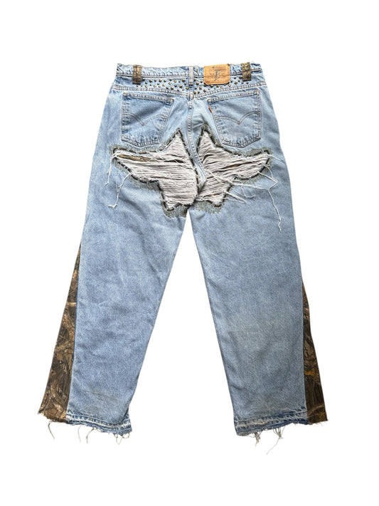 Denim Distressed Tree Flare
