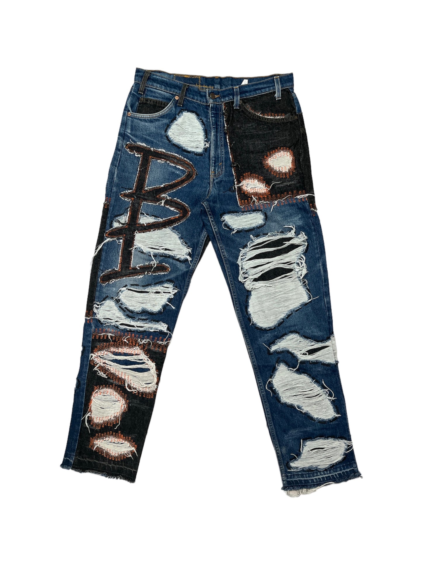 Denim Distressed Orange Tab